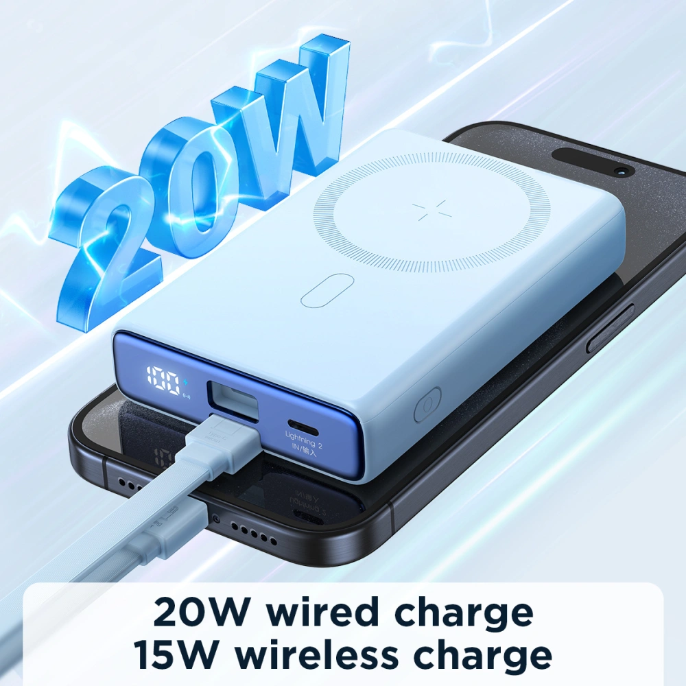 Hurtownia GSM - Powerbank Joyroom JR-PBM01 MagSafe 10000mAh 20W s podložkou + kabel Lightning / USB-C modrý - JYR1004 - {ean13} - Hurt