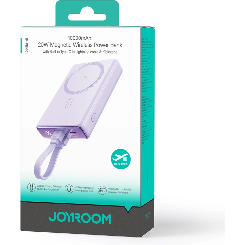 Hurtownia GSM - Powerbank Joyroom JR-PBM01 MagSafe 10000mAh 20W mit Ständer + Lightning / USB-C Kabel lila - JYR1005 - {ean13} - Hurt