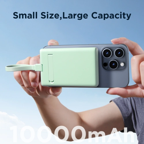 Powerbank Joyroom JR-PBM01 MagSafe 10000mAh 20W z podstawką + kabel Lightning / USB-C zielony