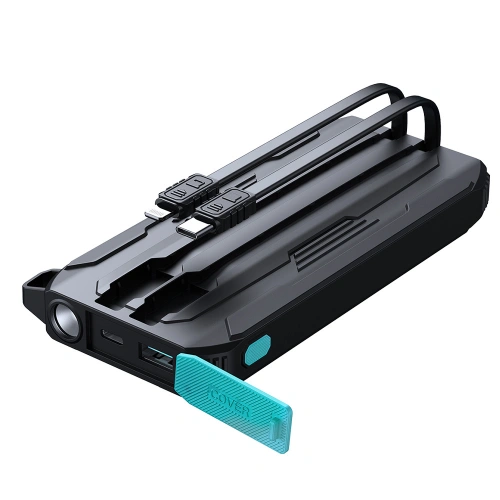 Powerbank Joyroom JR-L017 10000mAh 22.5W z wbudowanymi kablami USB-C, Lightning czarny