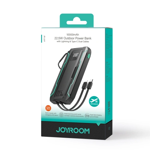 Powerbank Joyroom JR-L017 10000mAh 22.5W z wbudowanymi kablami USB-C, Lightning czarny