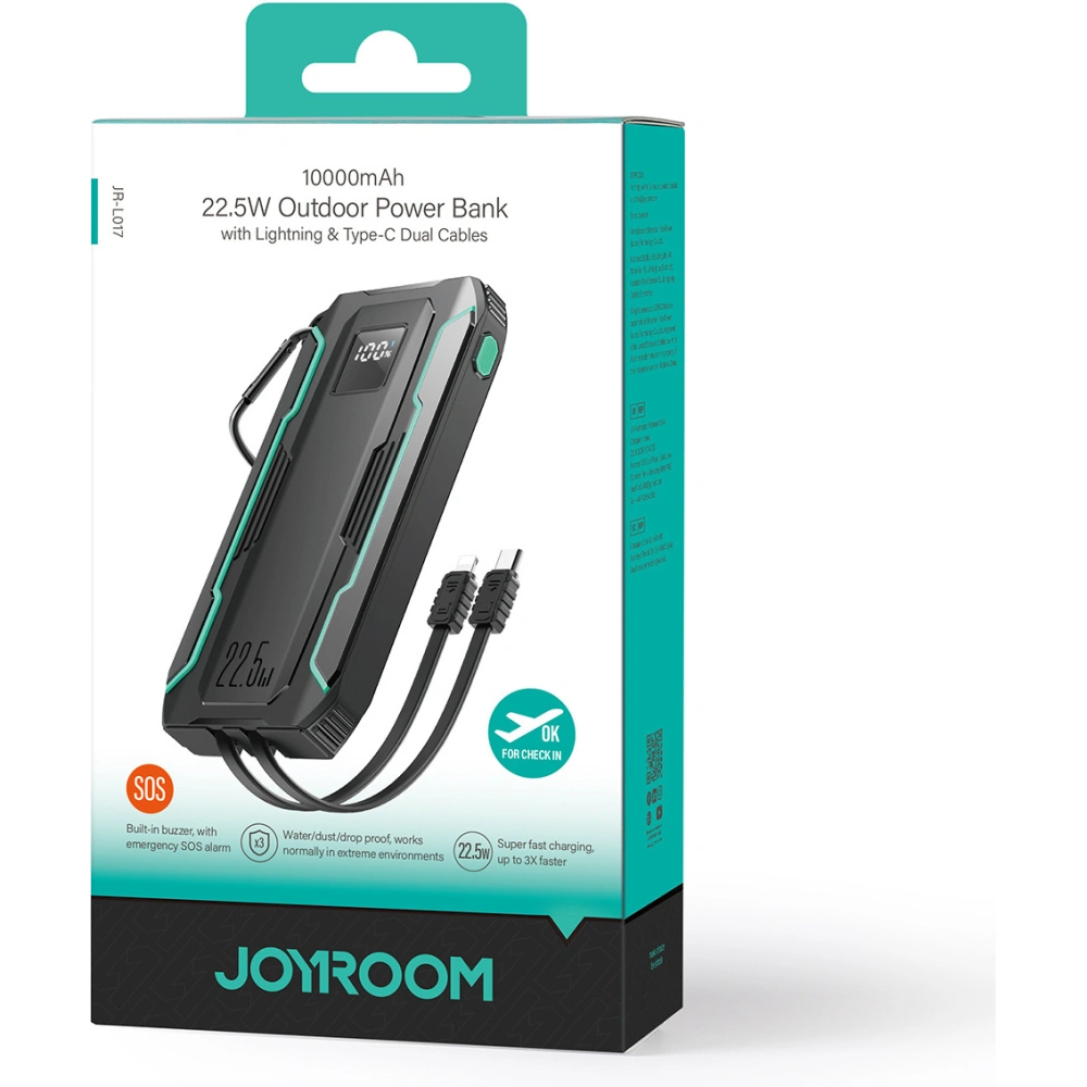 Hurtownia GSM - Powerbank Joyroom JR-L017 10000mAh 22.5W s vestavěnými kabely USB-C, Lightning černý - JYR1007 - {ean13} - Hurt