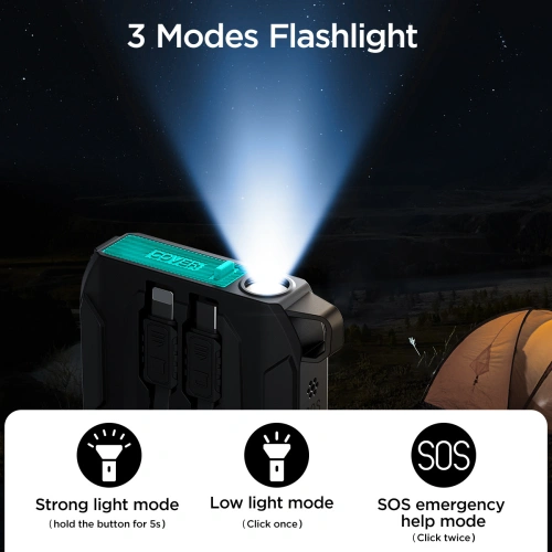 Powerbank Joyroom JR-L017 10000mAh 22.5W z wbudowanymi kablami USB-C, Lightning czarny