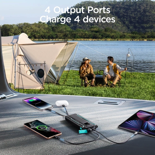 Powerbank Joyroom JR-L017 10000mAh 22.5W z wbudowanymi kablami USB-C, Lightning czarny