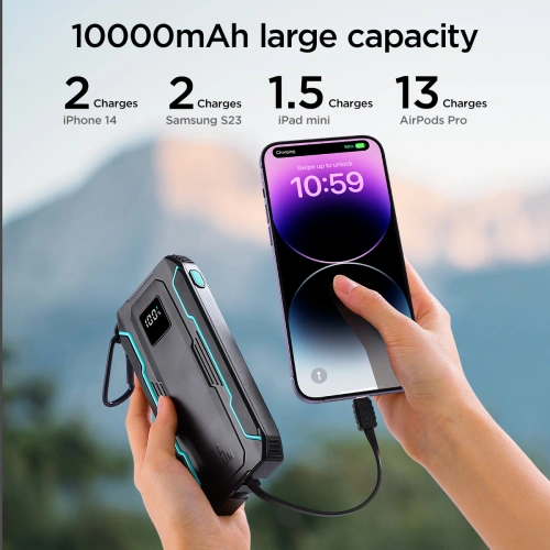 Powerbank Joyroom JR-L017 10000mAh 22.5W z wbudowanymi kablami USB-C, Lightning czarny