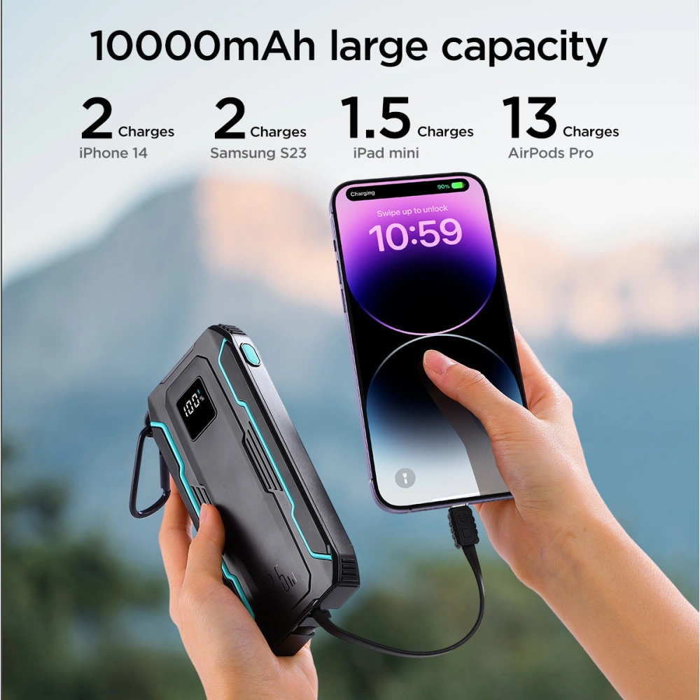 Hurtownia GSM - Powerbank Joyroom JR-L017 10000mAh 22.5W s vestavěnými kabely USB-C, Lightning černý - JYR1007 - {ean13} - Hurt