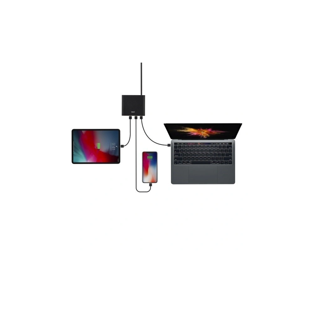Hurtownia GSM - UNIQ Ład. siec. HUB Surge 90W czarny /charcoal black 2xUSB Quick Charge 3.0 + 2xUSB-C PD 3.0 (LITHOS Collective) - UNIQ135BLK - {ean13} - Hurt