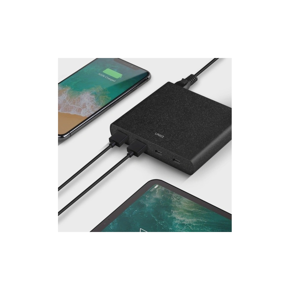 Hurtownia GSM - UNIQ Ład. siec. HUB Surge 90W czarny /charcoal black 2xUSB Quick Charge 3.0 + 2xUSB-C PD 3.0 (LITHOS Collective) - UNIQ135BLK - {ean13} - Hurt