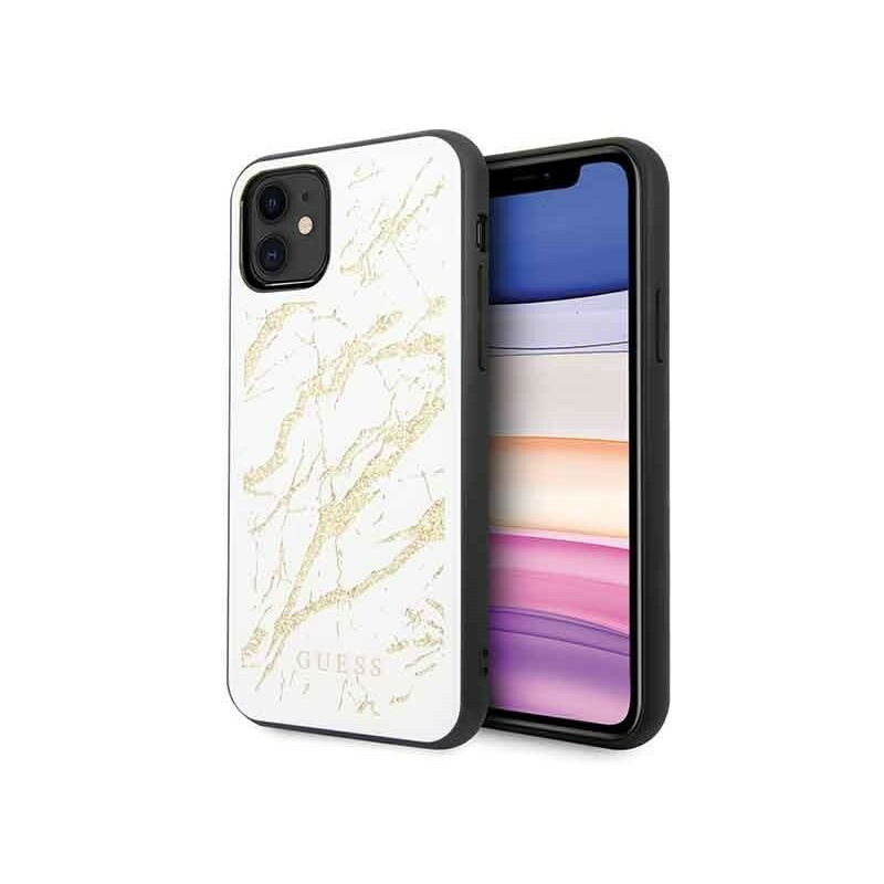 Guess Distributor - 3700740472026 - GUE224WHT - Guess GUHCN61MGGWH iPhone 11 white hard case Glitter Marble Glass - B2B homescreen