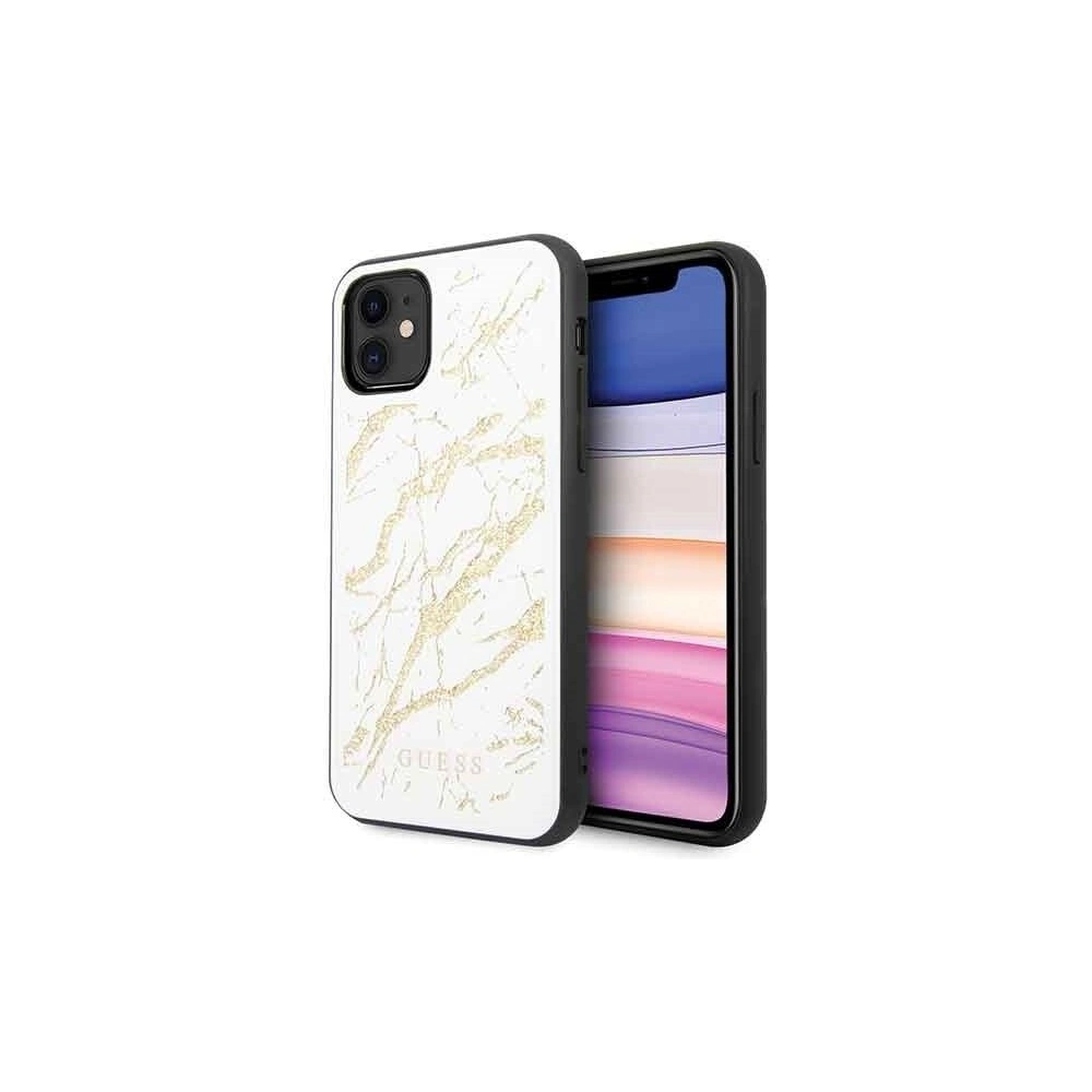 Hurtownia GSM - Etui Guess GUHCN61MGGWH Apple iPhone 11 weiß/white hard case Glitter Marble Glass - GUE224WHT - {ean13} - Hurt