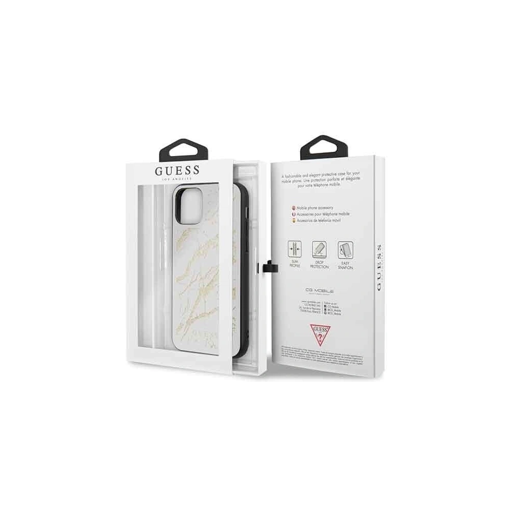 Hurtownia GSM - Etui Guess GUHCN61MGGWH Apple iPhone 11 biały/white hard case Glitter Marble Glass - GUE224WHT - {ean13} - Hurt