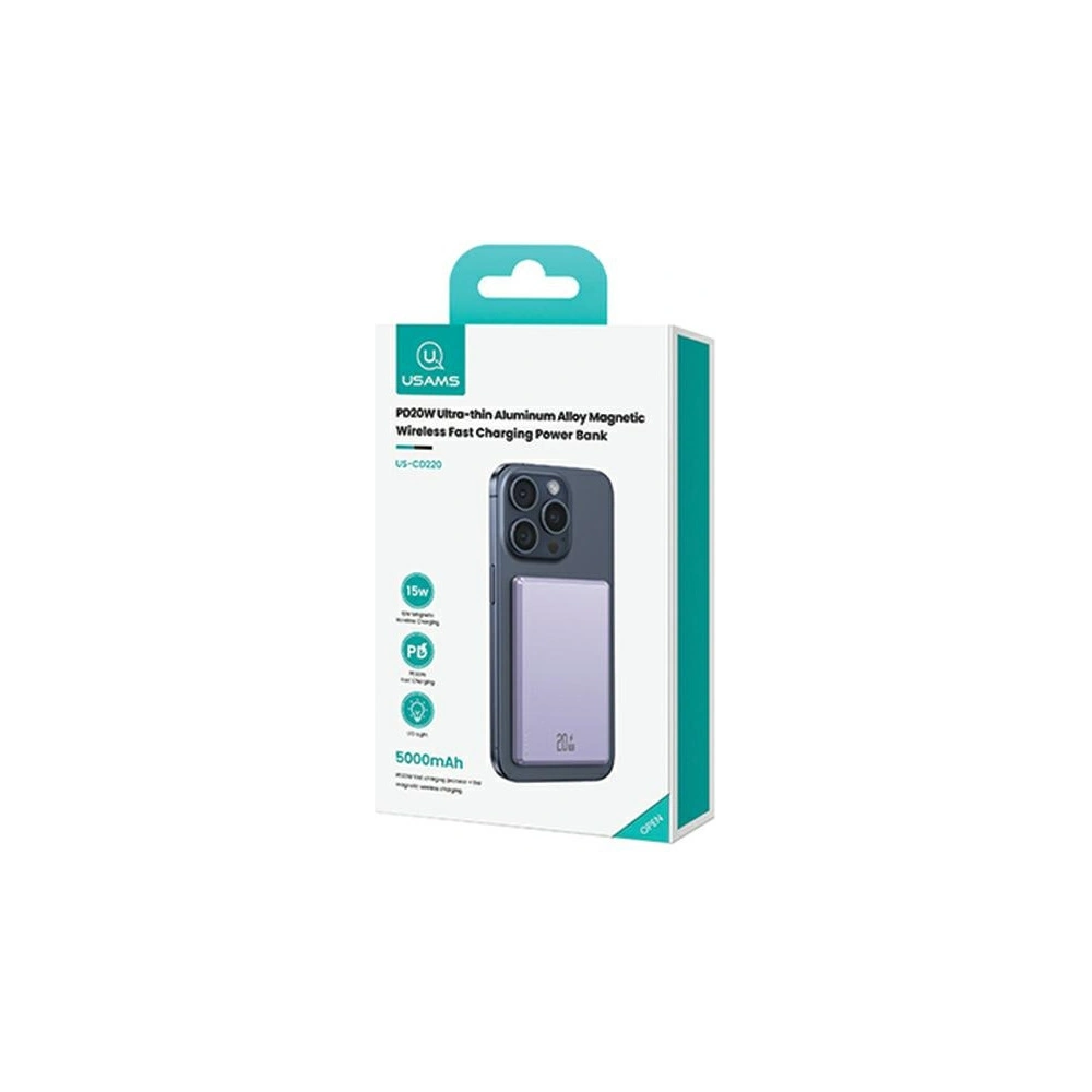 Hurtownia GSM - USAMS US-CD220 5000mAh 20W Gyors Töltés vezeték nélküli Powerbank lila/purple - USA1089 - {ean13} - Hurt