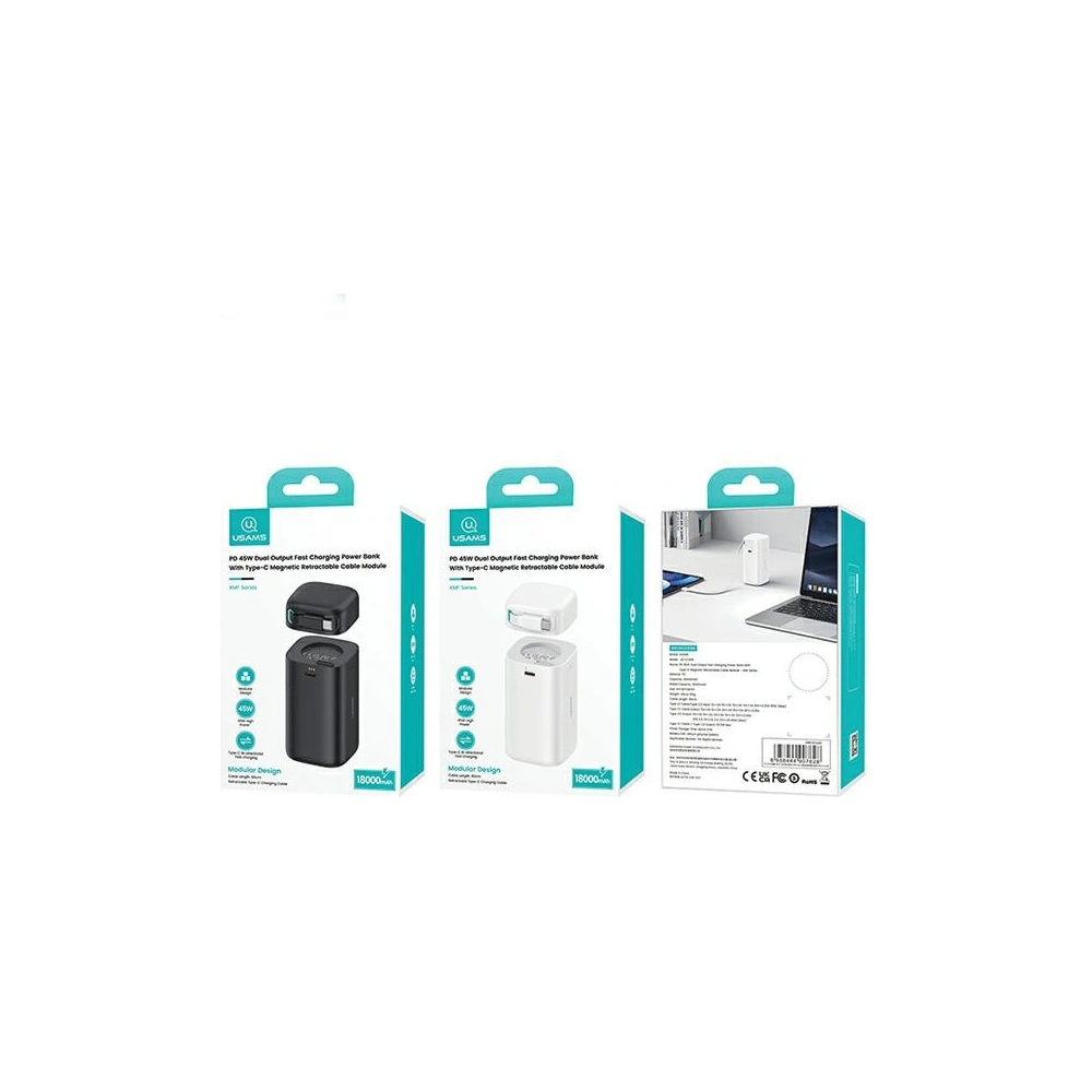 Hurtownia GSM - Powerbank USAMS US-CD216 18000mAh PD 45W Fast Charge XMF Series + kabel USB-C biały/white - USA1090 - {ean13} - Hurt