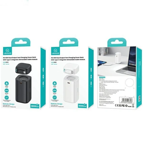 Powerbank USAMS US-CD216 18000mAh PD 45W Fast Charge XMF Series + kabel USB-C czarny/black