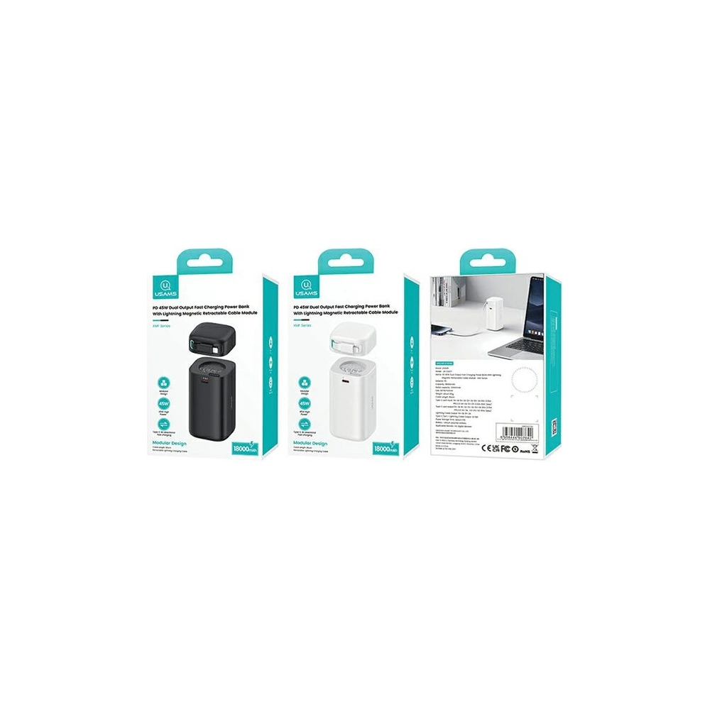 Hurtownia GSM - Powerbank USAMS US-CD217 18000mAh PD 45W Schnellladung XMF-Serie + Lightning-Kabel weiß - USA1092 - {ean13} - Hurt