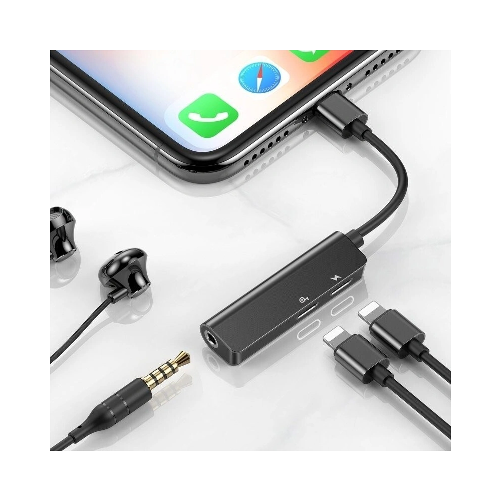 Hurtownia GSM - Adapter Audio Baseus L52 Lightning do Mini Jack 3.5mm i 2x Lightning (czarny) - BSU650BLK - {ean13} - Hurt