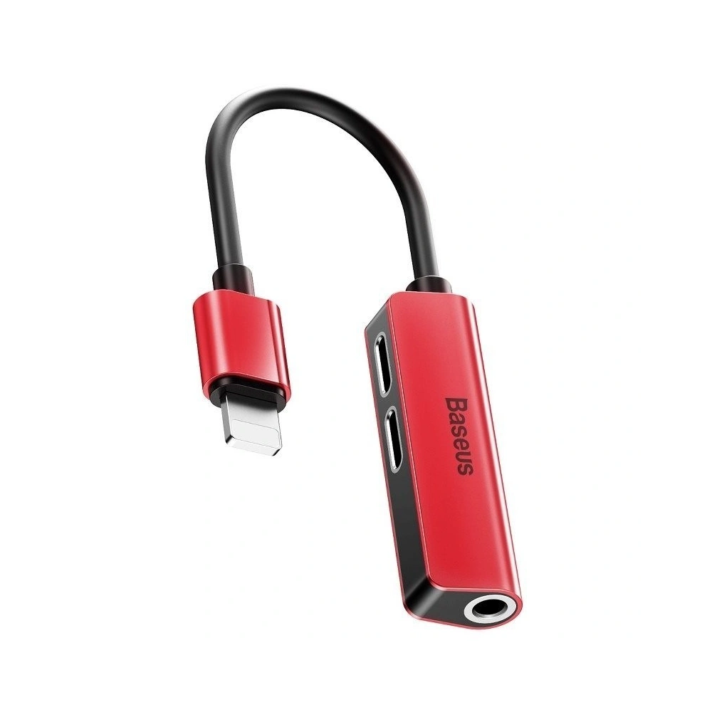 Hurtownia GSM - Adapter Audio Baseus L52 Lightning do Mini Jack 3.5mm i 2x Lightning (czerwony) - BSU651RED - {ean13} - Hurt
