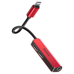 Adapter Audio Baseus L52 Lightning do Mini Jack 3.5mm i 2x Lightning (czerwony)