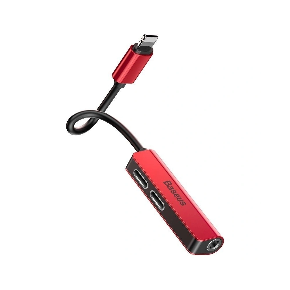 Wholesale Adapter Audio Baseus L52 Lightning to Mini Jack 3.5mm i 2x Lightning Red - BSU651RED - {ean13} - Hurt
