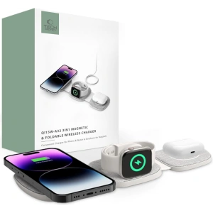 Hurtownia GSM - Vezeték nélküli töltő Tech-Protect QI15W-A32 3in1 Magnetic Magsafe Vezeték nélküli Töltő Szürke + USB-C / USB-C 120cm kábel - THP2773 - {ean13} - Hurt
