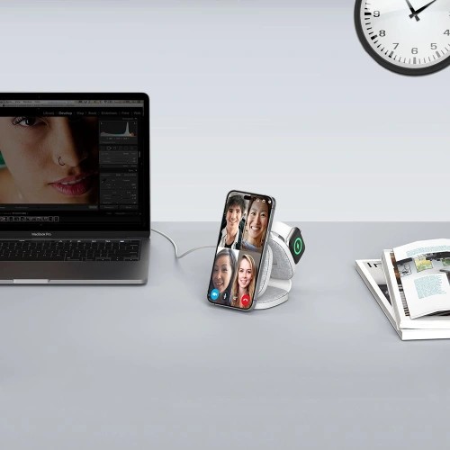 Ładowarka bezprzewodowa Tech-Protect QI15W-A32 3in1 Magnetic Magsafe Wireless Charger Grey + kabel USB-C / USB-C 120cm