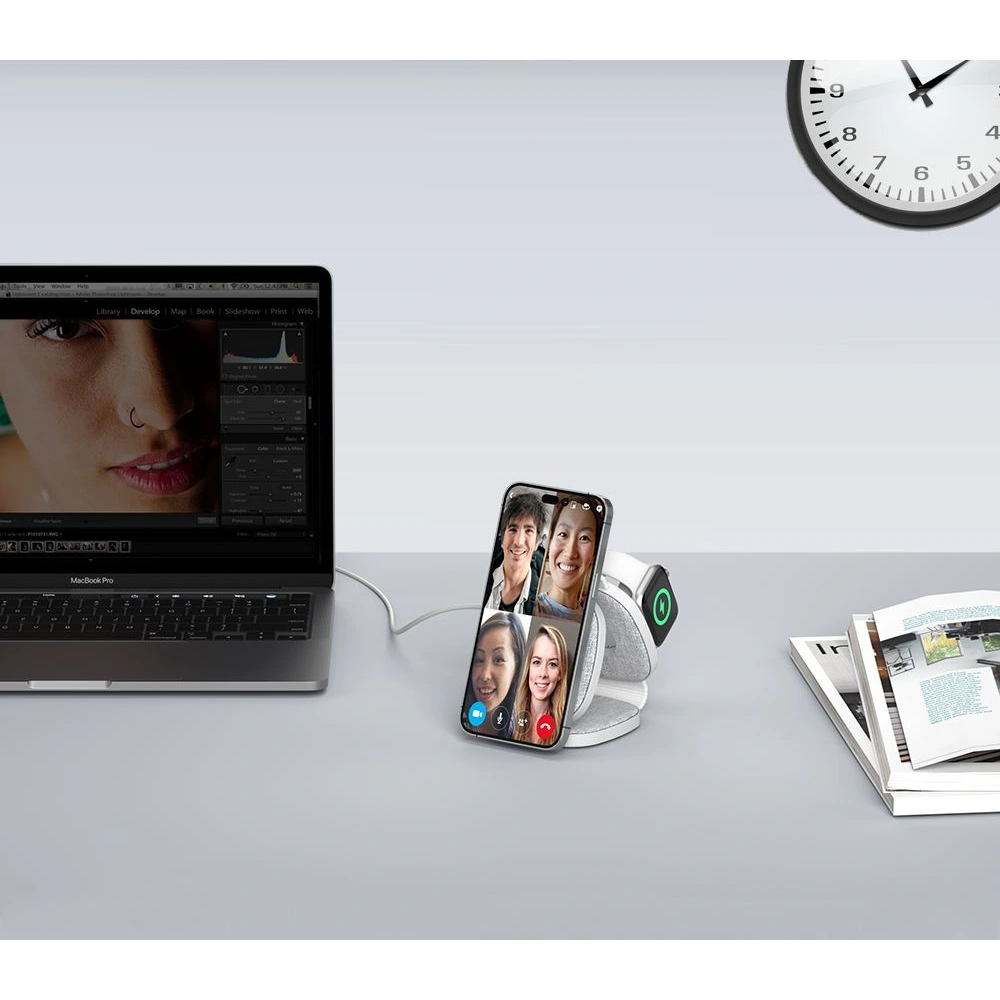 Hurtownia GSM - Bezdrátová nabíječka Tech-Protect QI15W-A32 3in1 Magnetic Magsafe Bezdrátová nabíječka Šedá + kabel USB-C / USB-C 120cm - THP2773 - {ean13} - Hurt