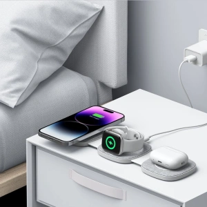 Hurtownia GSM - Vezeték nélküli töltő Tech-Protect QI15W-A32 3in1 Magnetic Magsafe Vezeték nélküli Töltő Szürke + USB-C / USB-C 120cm kábel - THP2773 - {ean13} - Hurt