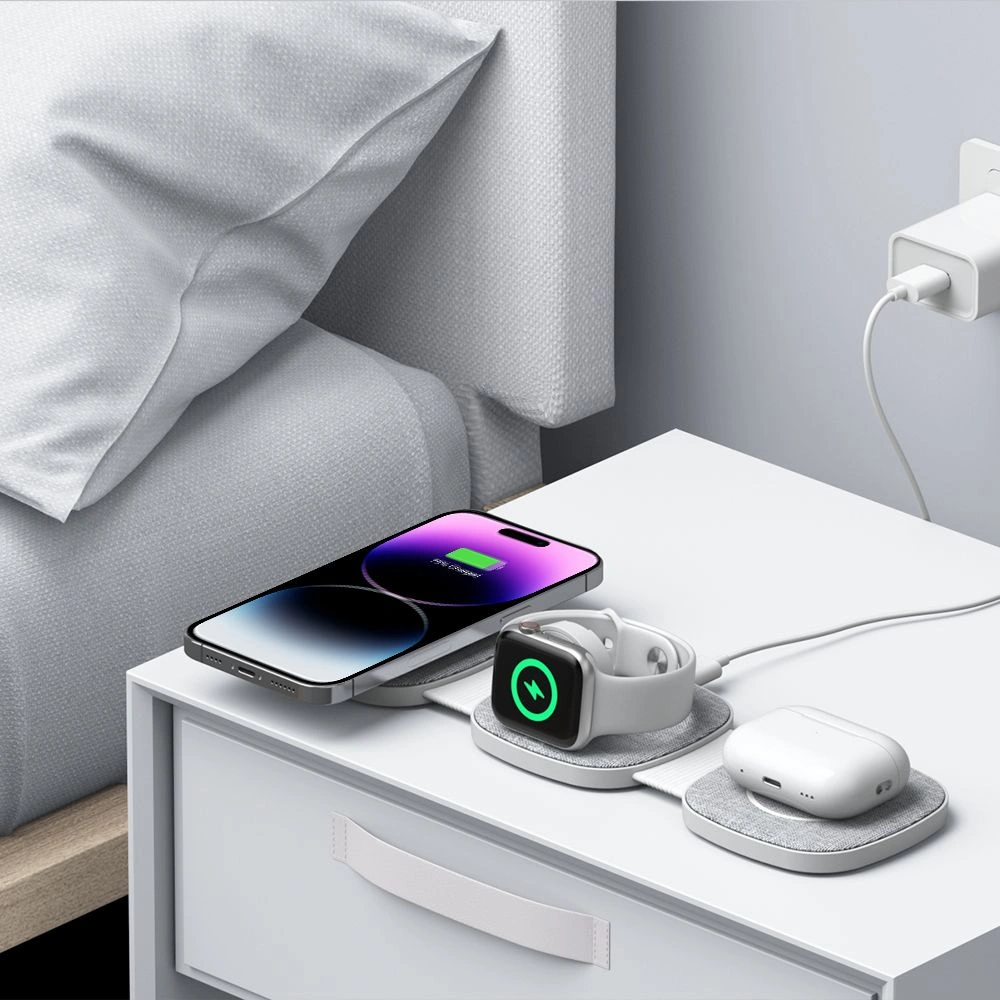 Hurtownia GSM - Bezdrátová nabíječka Tech-Protect QI15W-A32 3in1 Magnetic Magsafe Bezdrátová nabíječka Šedá + kabel USB-C / USB-C 120cm - THP2773 - {ean13} - Hurt