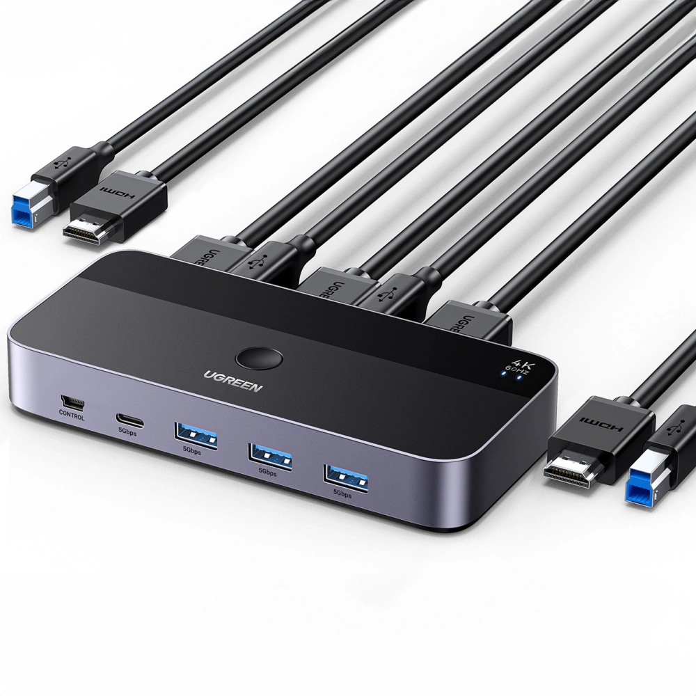 Hurtownia GSM - Comutator KVM UGREEN CM664 3xUSB-A, 2xUSB-B, 2xUSB-C, 3xHDMI, micro USB negru - UGR1824 - {ean13} - Hurt