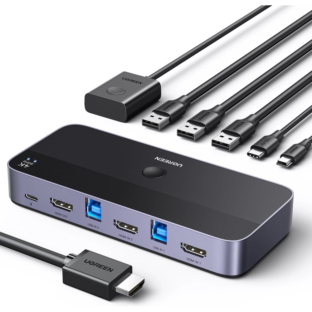 Hurtownia GSM - UGREEN CM664 KVM kapcsoló 3xUSB-A, 2xUSB-B, 2xUSB-C, 3xHDMI, micro USB fekete - UGR1824 - {ean13} - Hurt
