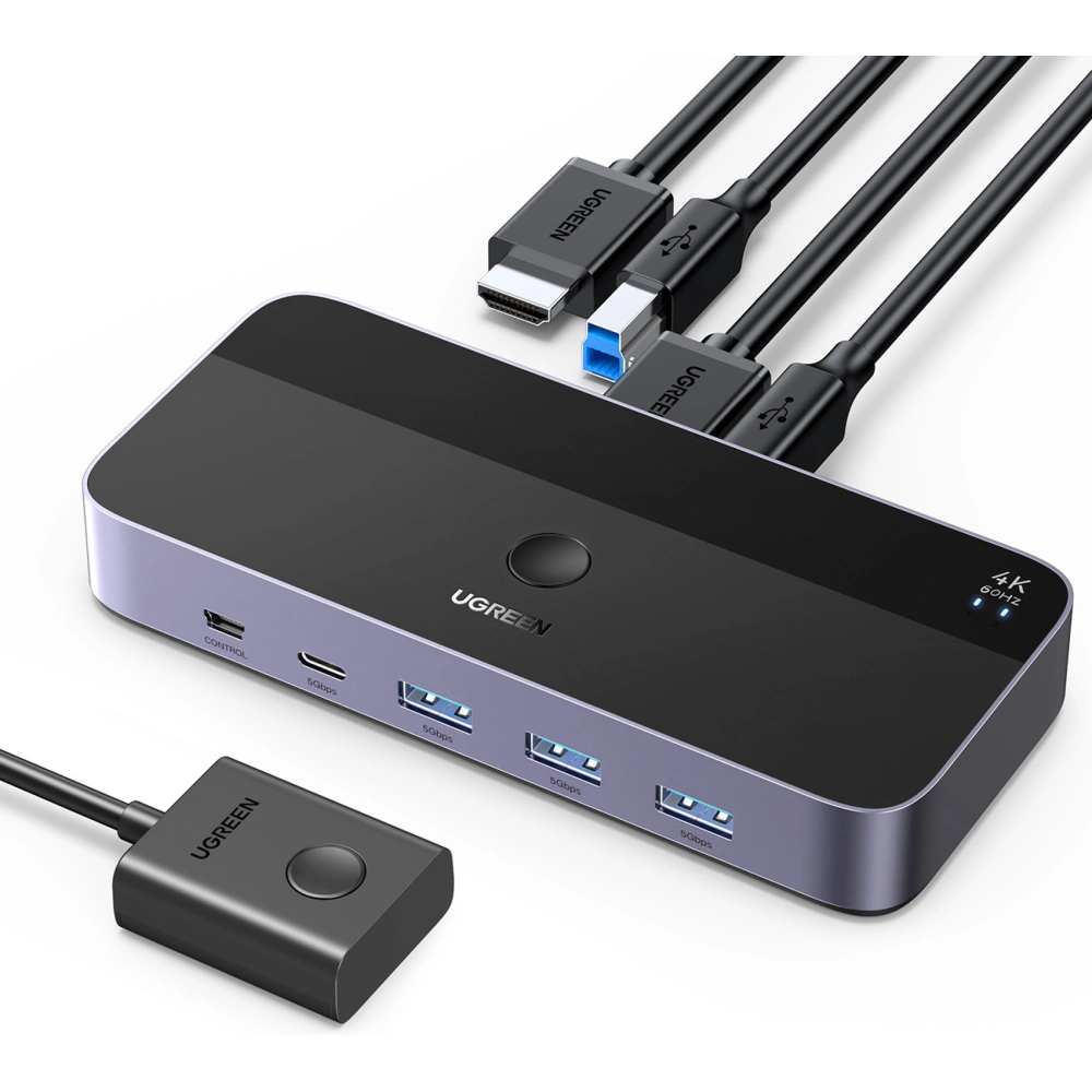 Hurtownia GSM - UGREEN CM664 KVM kapcsoló 3xUSB-A, 2xUSB-B, 2xUSB-C, 3xHDMI, micro USB fekete - UGR1824 - {ean13} - Hurt