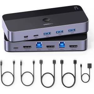 KVM-Switch UGREEN CM664, 3xUSB-A, 2xUSB-B, 2xUSB-C, 3xHDMI, micro USB, schwarz
