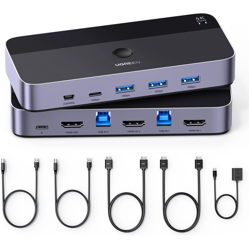 Hurtownia GSM - Comutator KVM UGREEN CM664 3xUSB-A, 2xUSB-B, 2xUSB-C, 3xHDMI, micro USB negru - UGR1824 - {ean13} - Hurt