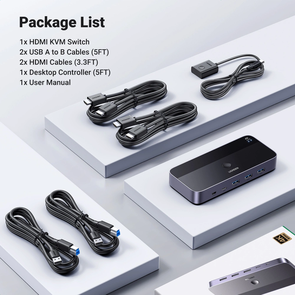 Hurtownia GSM - Comutator KVM UGREEN CM664 3xUSB-A, 2xUSB-B, 2xUSB-C, 3xHDMI, micro USB negru - UGR1824 - {ean13} - Hurt