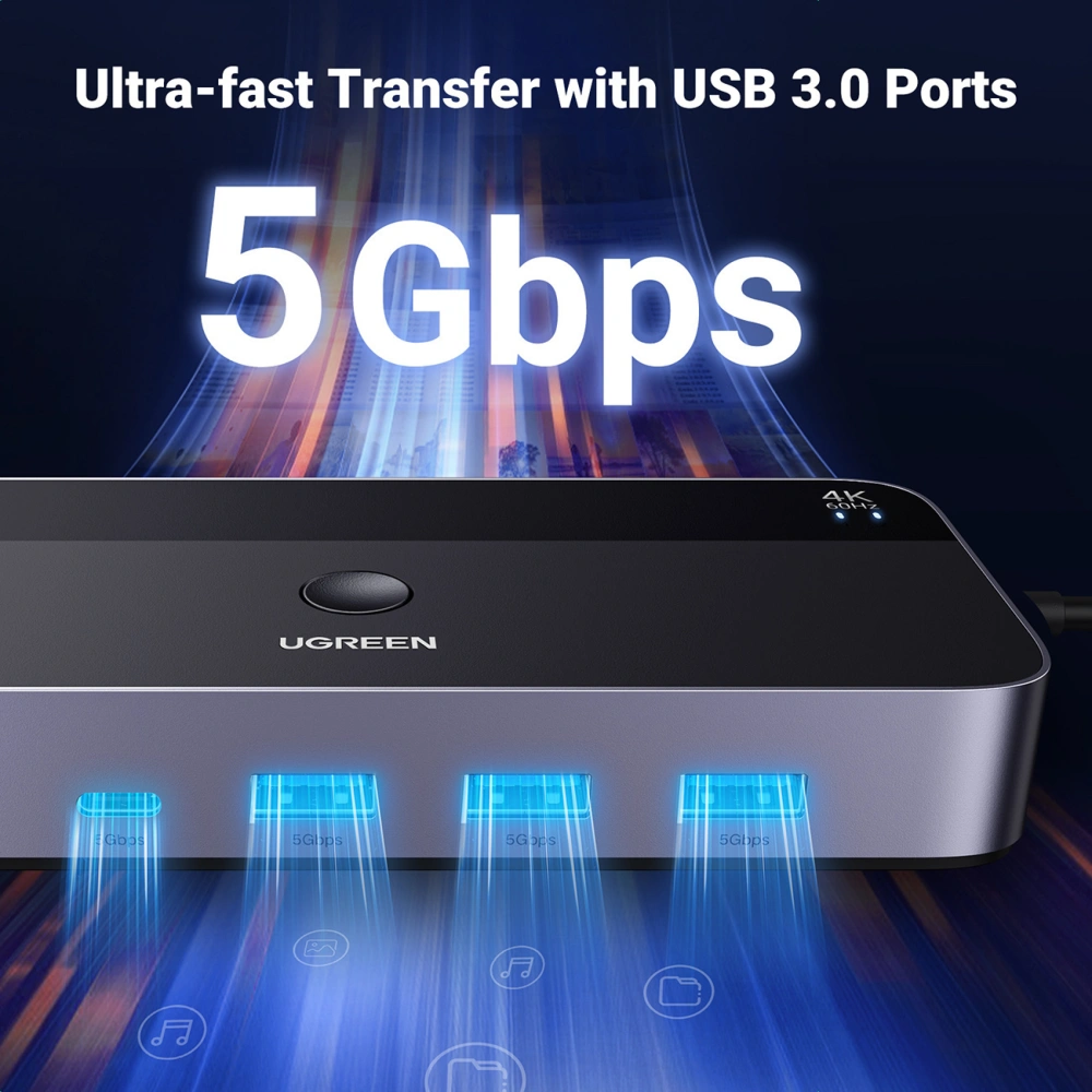 Hurtownia GSM - KVM-Switch UGREEN CM664, 3xUSB-A, 2xUSB-B, 2xUSB-C, 3xHDMI, micro USB, schwarz - UGR1824 - {ean13} - Hurt