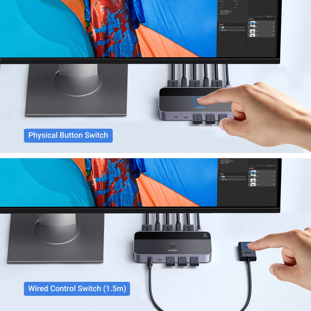 Hurtownia GSM - KVM-Switch UGREEN CM664, 3xUSB-A, 2xUSB-B, 2xUSB-C, 3xHDMI, micro USB, schwarz - UGR1824 - {ean13} - Hurt