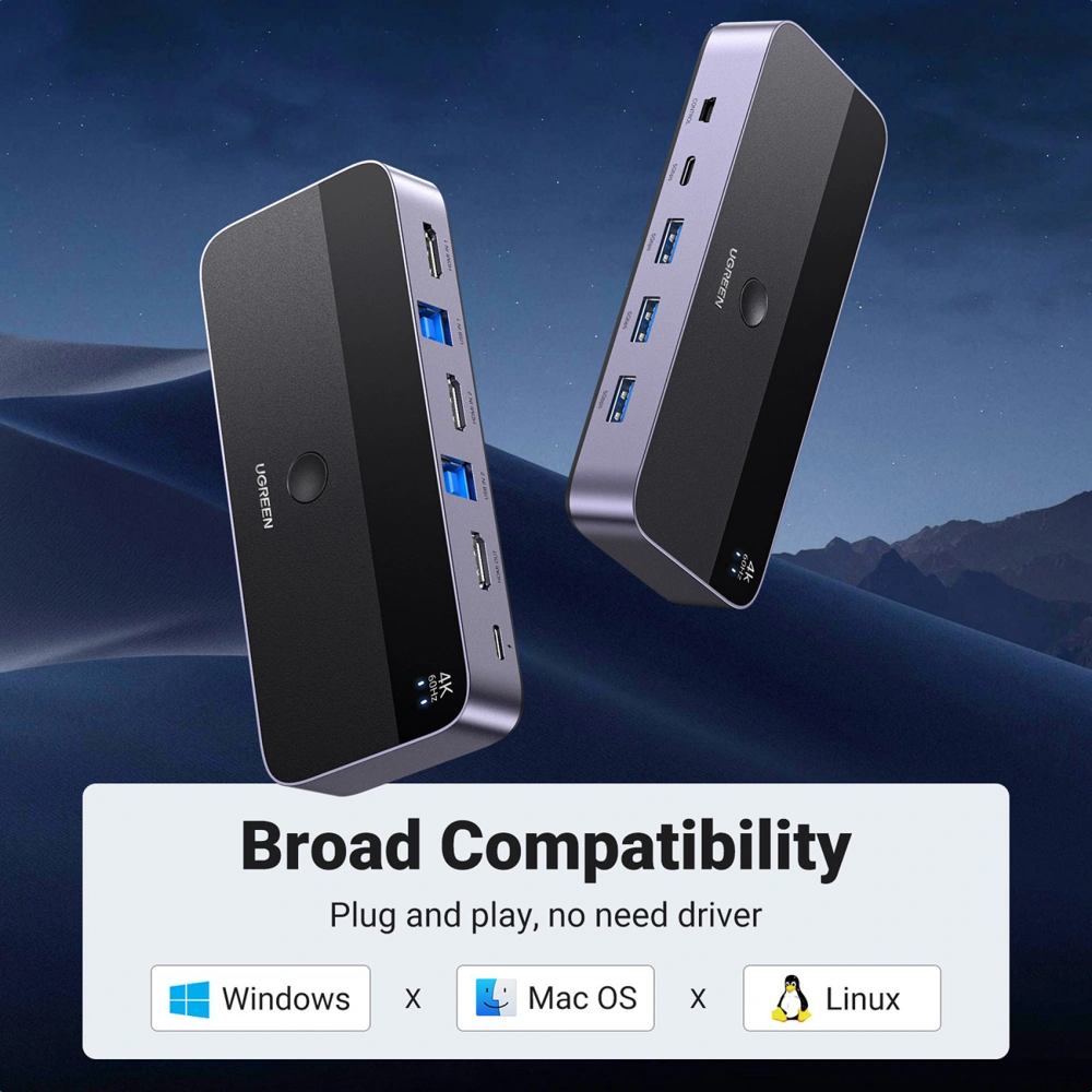 Hurtownia GSM - Přepínač KVM UGREEN CM664, 3xUSB-A, 2xUSB-B, 2xUSB-C, 3xHDMI, micro USB černý - UGR1824 - {ean13} - Hurt