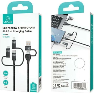 Hurtownia GSM - Kabel USAMS US-SJ646 U85 USB-A+USB-C/USB-C, Lightning, microUSB 6w1 2m 100W PD Schnelllade schwarz/black - USA1099 - {ean13} - Hurt