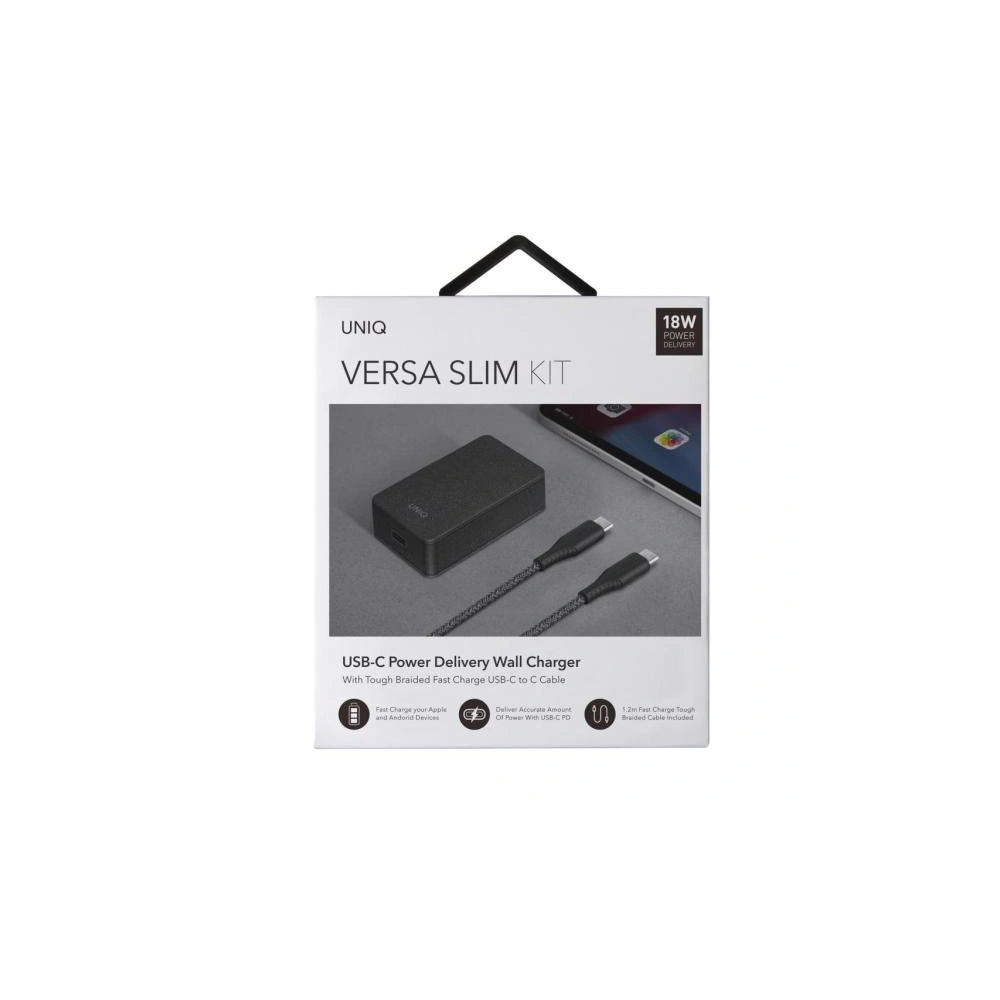 Hurtownia GSM - UNIQ Ład. siec. Versa Slim USB-C PD 18W + kabel USB-C na USB-C czarny/charcoal black (LITHOS Collective) - UNIQ136BLK - {ean13} - Hurt