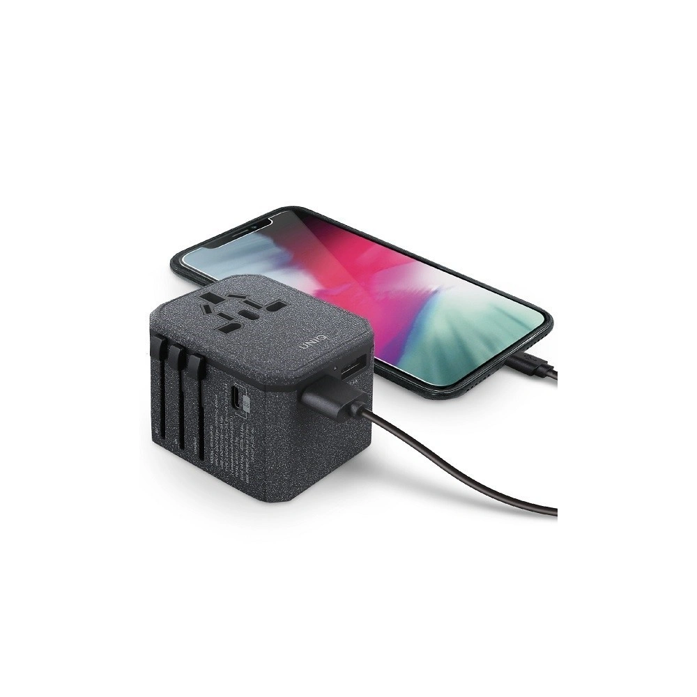 Hurtownia GSM - UNIQ Ład. siec. Voyage World Adapter 33W + 2xUSB + PD 18W + QC 3.0 szary/charcoal grey (LITHOS Collective) - UNIQ137GRY - {ean13} - Hurt