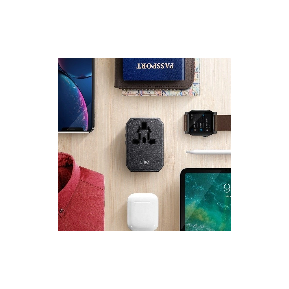 Hurtownia GSM - UNIQ Ład. siec. Voyage World Adapter 33W + 2xUSB + PD 18W + QC 3.0 szary/charcoal grey (LITHOS Collective) - UNIQ137GRY - {ean13} - Hurt