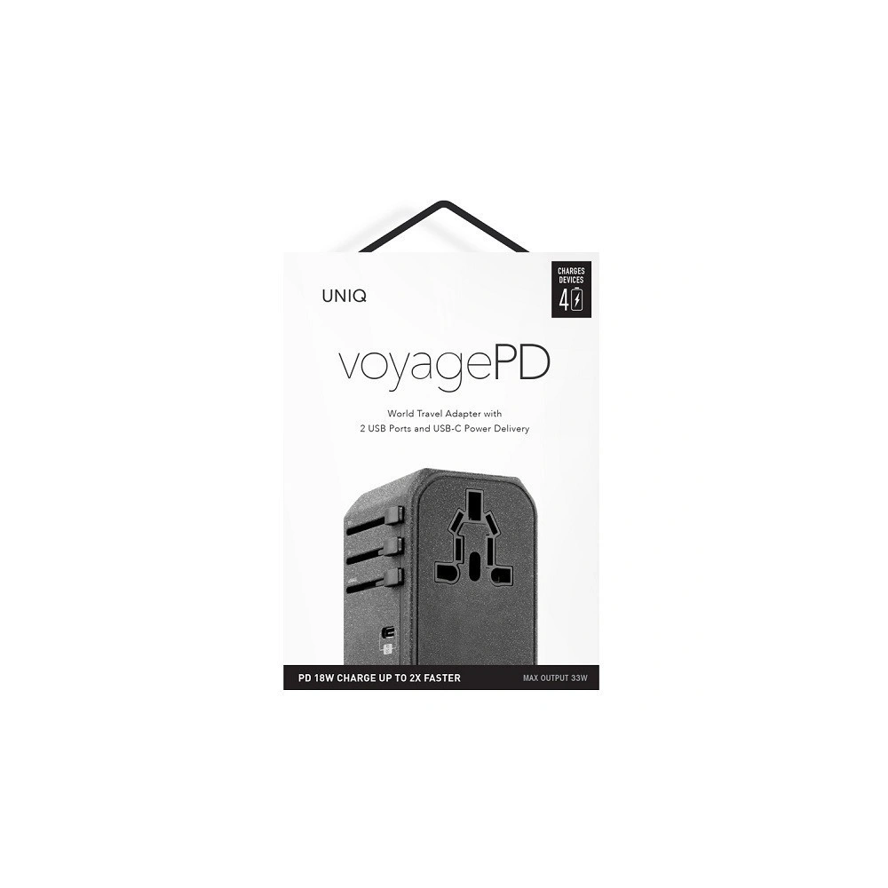 Hurtownia GSM - UNIQ Ład. siec. Voyage World Adapter 33W + 2xUSB + PD 18W + QC 3.0 szary/charcoal grey (LITHOS Collective) - UNIQ137GRY - {ean13} - Hurt