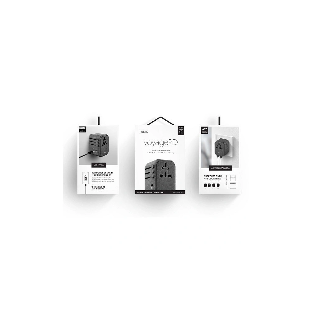Hurtownia GSM - UNIQ Ład. siec. Voyage World Adapter 33W + 2xUSB + PD 18W + QC 3.0 szary/charcoal grey (LITHOS Collective) - UNIQ137GRY - {ean13} - Hurt