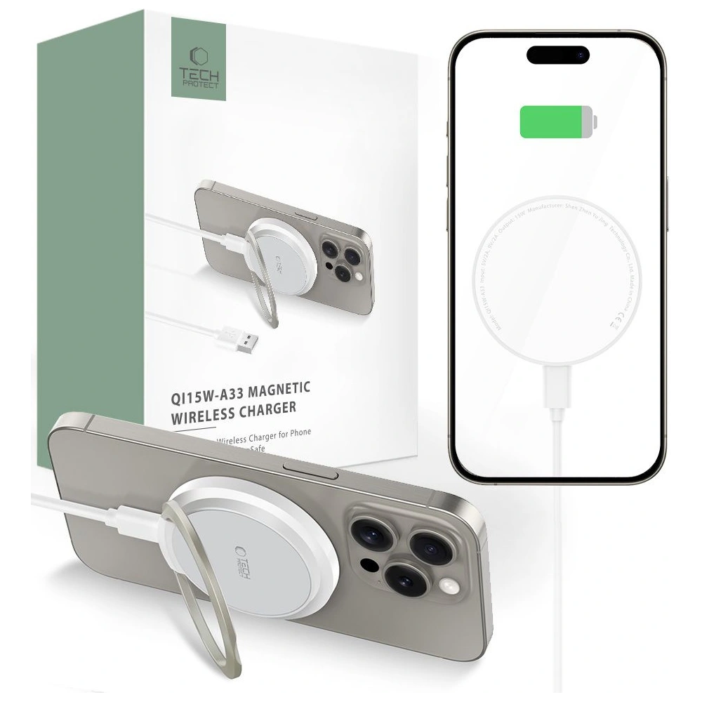 Hurtownia GSM - Bezdrátová nabíječka Tech-Protect QI15W-A33 Magnetic MagSafe Wireless Charger White - THP2787 - {ean13} - Hurt
