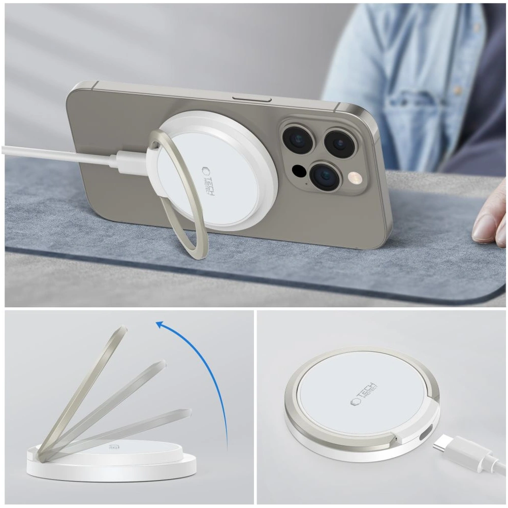 Hurtownia GSM - Bezdrátová nabíječka Tech-Protect QI15W-A33 Magnetic MagSafe Wireless Charger White - THP2787 - {ean13} - Hurt