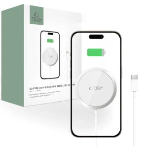 Hurtownia GSM - Vezeték nélküli töltő Tech-Protect QI15W-A34 Magnetic MagSafe Wireless Charger White - THP2789 - {ean13} - Hurt
