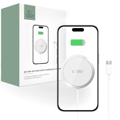 Ładowarka bezprzewodowa Tech-Protect QI15W-A34 Magnetic MagSafe Wireless Charger White