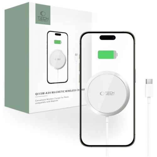 Tech-Protect Distributor - 5906302308828 - THP2789 - Tech-Protect QI15W-A34 Magnetic MagSafe Wireless Charger White - B2B homescreen
