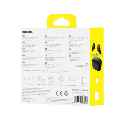 Słuchawki bezprzewodowe dokanałowe Baseus Bowie E18 TWS ENC IPX4 czarne