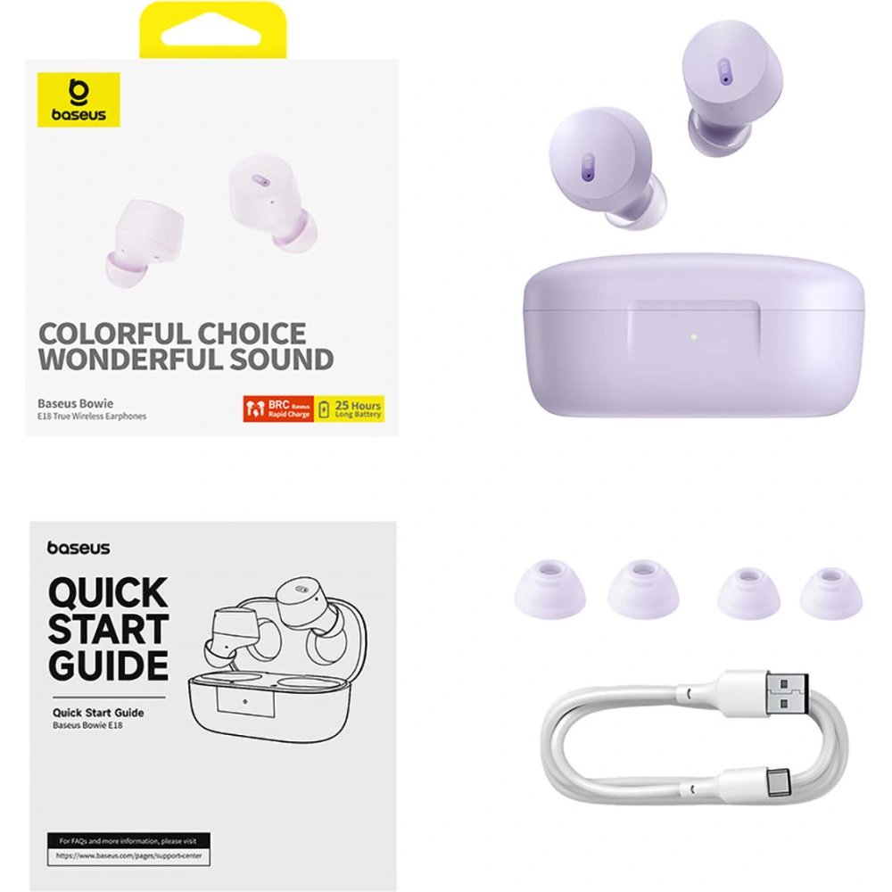 Hurtownia GSM - Kabellose In-Ear-Kopfhörer Baseus Bowie E18 TWS ENC IPX4 lila - BSU4885 - {ean13} - Hurt